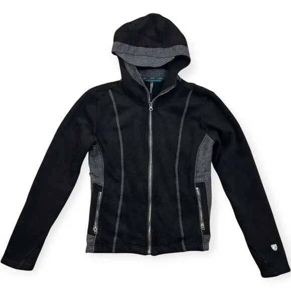 Kuhl Womens Alfpaca Hoodie Fleece Full Zip Black/Gray Outdoor Warm Wear Medium - Picture 2 of 16